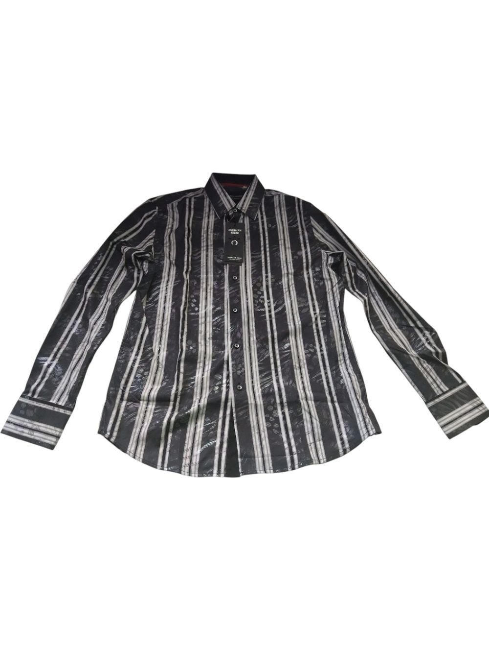 American Breed Men's Black & White Vertical Stripe Button-Up Shirt New Size S